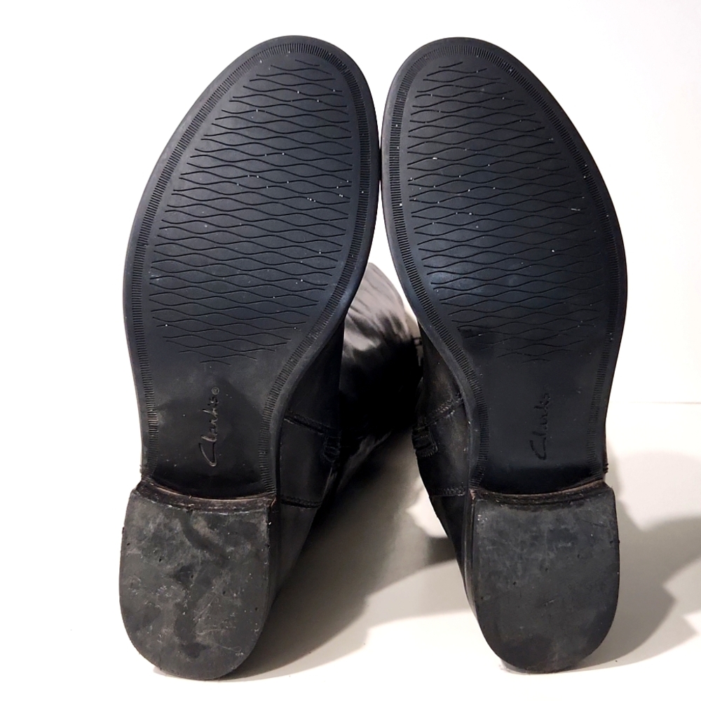 Clarks Pita Dakota Black Leather Riding Moto Buckle Zip Tall Boots Size 9.5 - Picture 12 of 13
